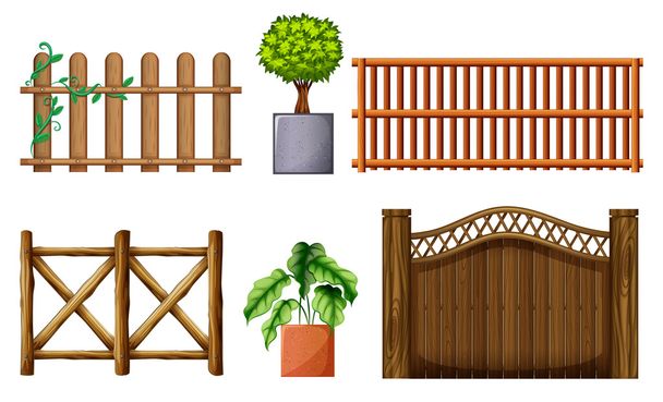různé konstrukce dřevěných plotů - Vektor, obrázek