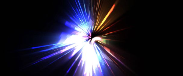 未来型レンズフレア。輝く粒子と線で光爆発星。美しい抽象的な光線背景. - 写真・画像