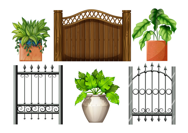 Fences and plants - Vector, Image