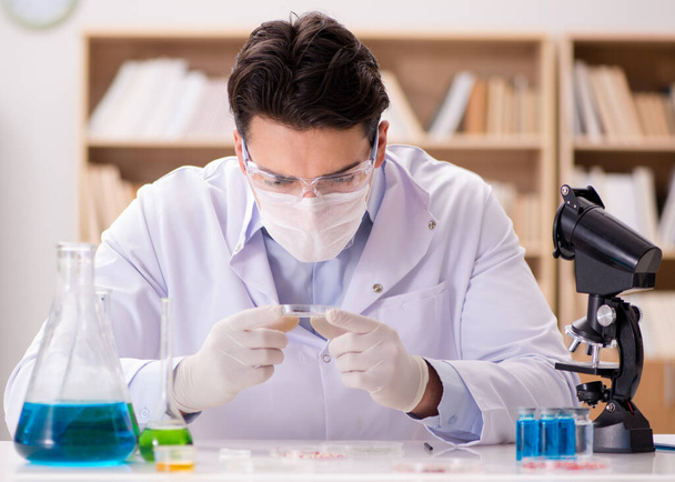 Männlicher Arzt arbeitet im Labor an Virusimpfung - Foto, Bild