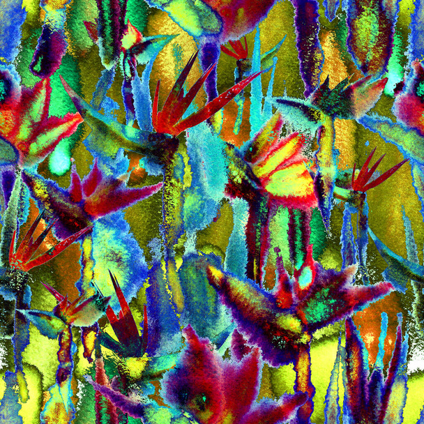 exotic jungle tropical seamless pattern endless repeat dark shadow print tie dye textile fabric - Foto, Imagen