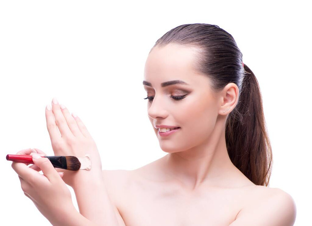 Γυναίκα σε ομορφιά έννοια εφαρμογή μακιγιάζ χρησιμοποιώντας καλλυντικά - Φωτογραφία, εικόνα