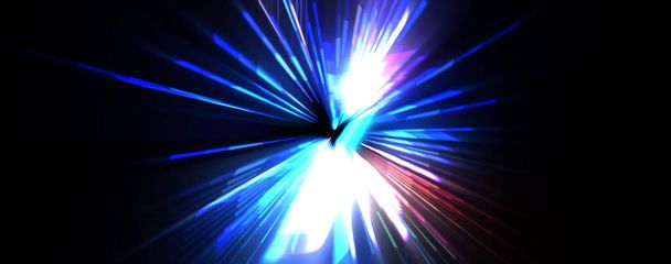 Une fusée éclairante futuriste. Étoile d'explosion lumineuse avec des particules et des lignes lumineuses. Beau fond abstrait rayons. - Photo, image