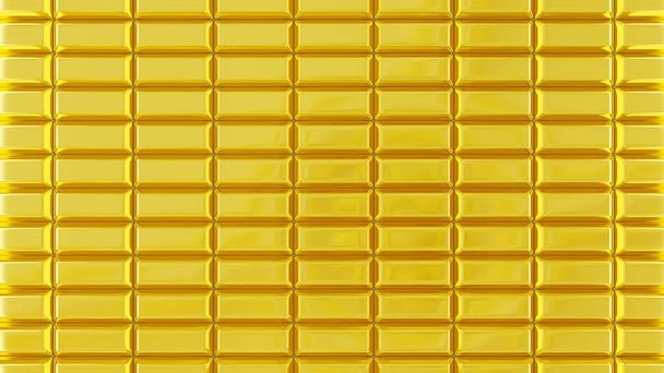 Row of gold bars felülnézetből. 3D-s renderelő illusztráció - Fotó, kép