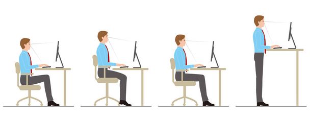 The attitude of a man who works at a desk with a computer. Chair height - Vector, Image