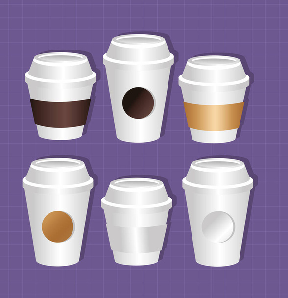 mockup paper coffee cups packaging gradient style - Vector, afbeelding
