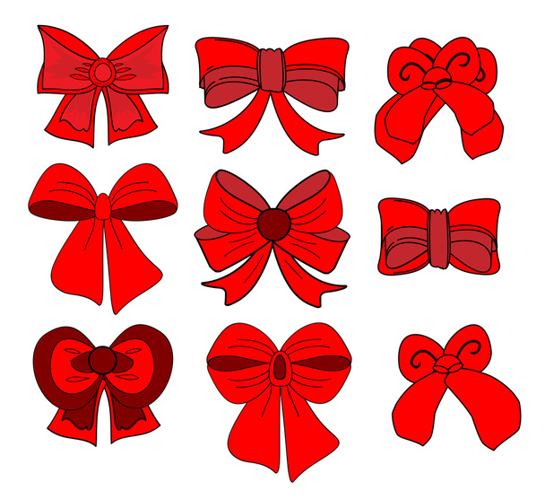 Gran conjunto de lazos de regalo rojo con cintas. Ilustración vectorial
. - Vector, imagen