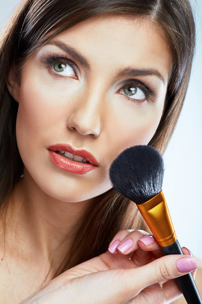 Young beautiful woman with Make up brush. - Photo, Image