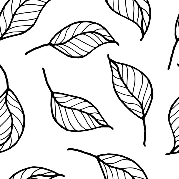 Monochrome floral seamless pattern. Outlines isolated leaves on a white background. Vector. Design for fabric, print, wrapping.  - Вектор,изображение