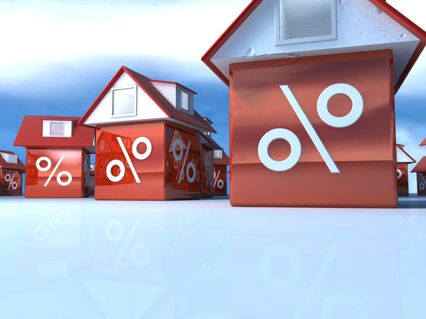 3D house with percent symbol - Photo, Image