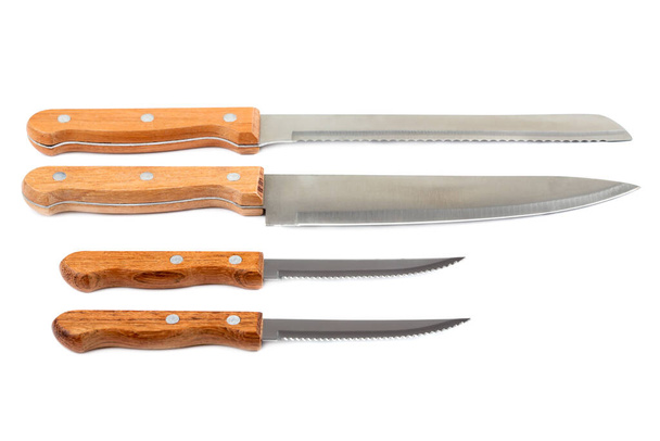 Four kitchen knives isolated on white background. - Photo, Image