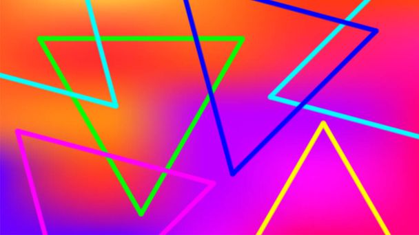 haz de luz colorido con forma de línea de triángulo para el fondo, efecto de luz nocturna con fondo colorido, luz led de triángulo geométrico ser brillante, forma de triángulo de haz de luz de neón para el gráfico de papel pintado - Vector, Imagen
