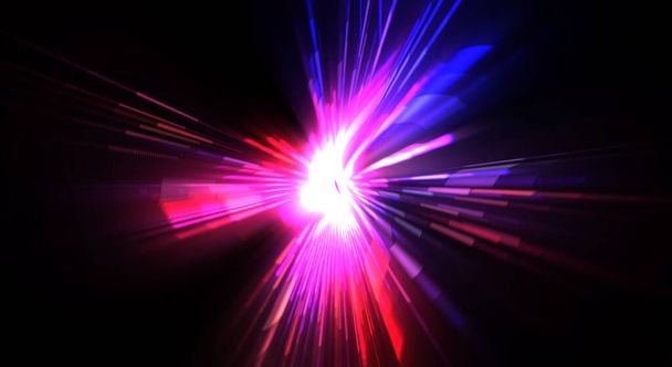 Futuristische lensvlam. Licht explosie ster met gloeiende deeltjes en lijnen. Mooie abstracte stralen achtergrond. - Foto, afbeelding