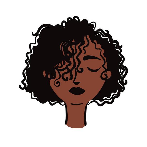 joven afro mujer con pelo largo estilo plano - Vector, Imagen