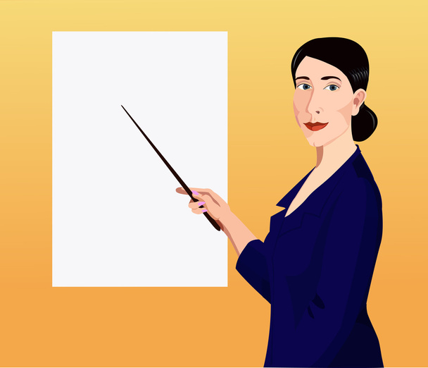 Woman showing by pointer to the poster - Vector, Image