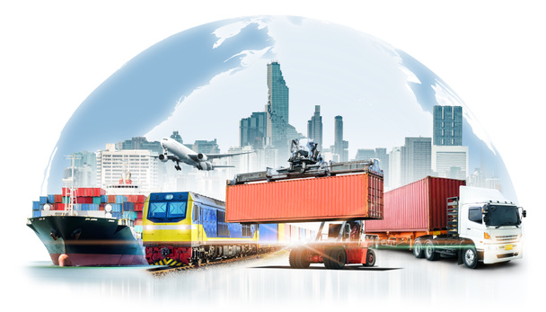 Глобальний імпорт логістики бізнесу на білому тлі та концепція контейнерних вантажних перевезень
 - Фото, зображення