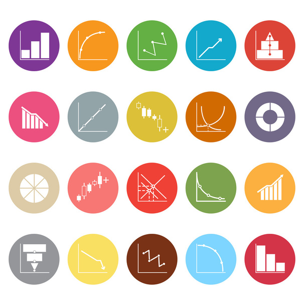 Diagram and graph flat icons on white background - Wektor, obraz