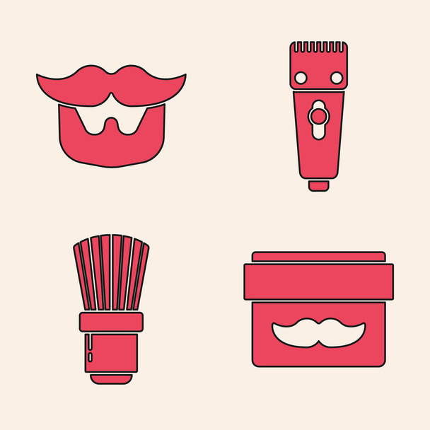 Set Crème ou lotion pot cosmétique, Moustache et barbe, Tondeuse électrique ou rasoir et icône de brosse à raser. Vecteur. - Vecteur, image