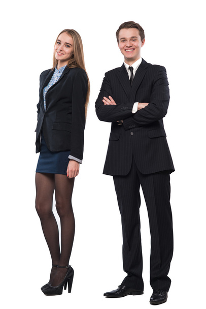Young smiling business woman and business man - Фото, изображение