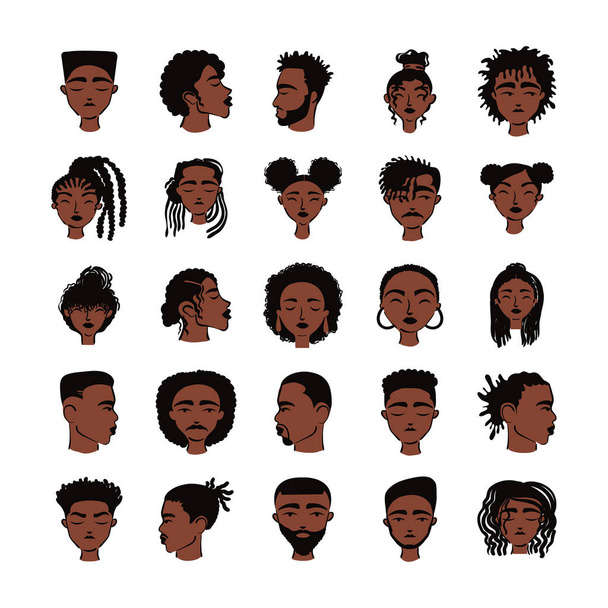 huszonöt afro etnikai ember avatar karakterek - Vektor, kép