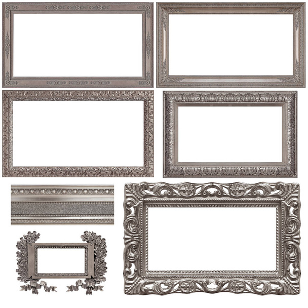 Conjunto de marcos de plata para pinturas, espejos o fotos aisladas sobre fondo blanco - Foto, Imagen