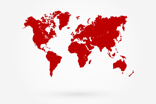 Retro-rote Weltkarte mit Schatten - Vektor, Bild
