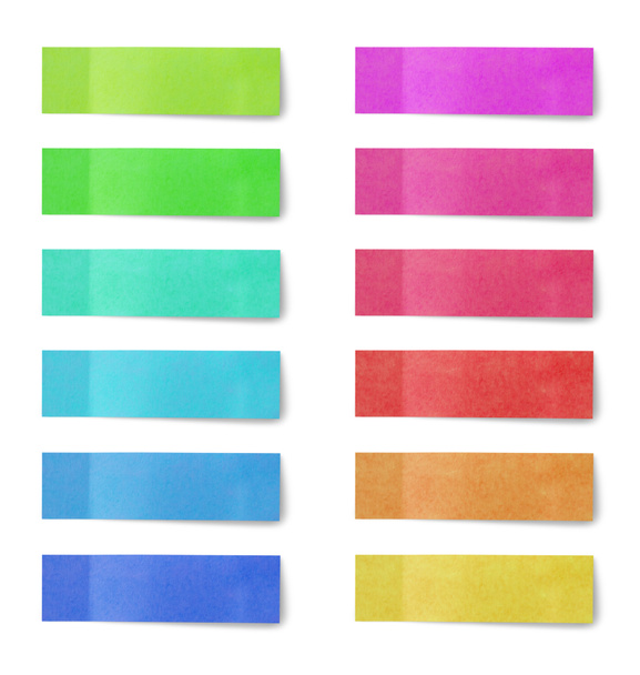 Coloridas pegatinas de papel post nota conjunto aislado sobre fondo blanco - Foto, imagen