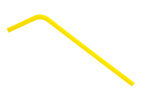 Żółta słoma plastikowa izolowana na białym tle - Zdjęcie, obraz