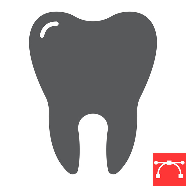 歯のグリフアイコン、歯科と胃、歯の記号ベクトルグラフィックス、編集可能なストロークソリッドアイコン、 EPS 10. - ベクター画像