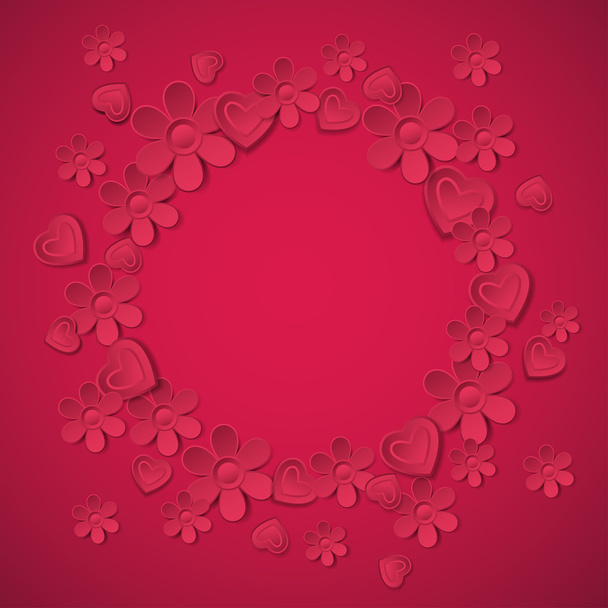 red valentine background with many flowers, vector - Vector, Image