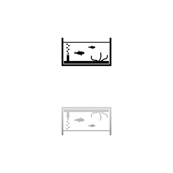 Aquário de peixe. Símbolo preto no fundo branco. Ilustração simples. Ícone de vetor plano. Espelho Reflexão Sombra. Pode ser usado no projeto de logotipo, web, mobile e UI UX
 - Vetor, Imagem