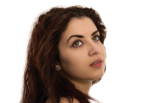 Beautiful young woman face portrait, white background - Foto, imagen