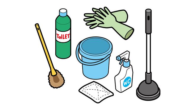 Set di strumenti per la pulizia WC - Vettoriali, immagini