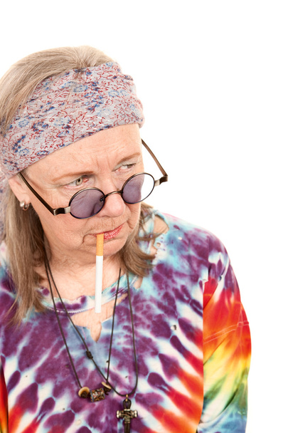 Senior Hippie Lady with Cigarette - Fotó, kép
