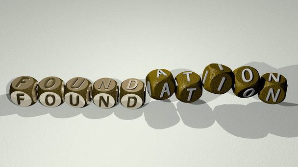 alapítvány szöveg táncos kocka betűk - 3D illusztráció építési és háttér - Fotó, kép