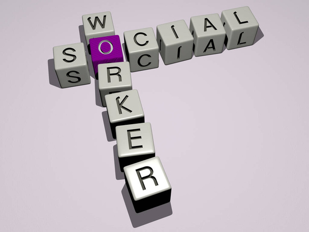 sociální pracovník křížovka po kostce písmena - 3D ilustrace pro média a koncept - Fotografie, Obrázek