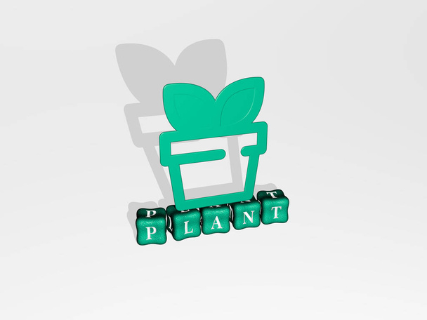 PLANT 3D icon on cubic text - 3D illustration for background and green - Photo, Image