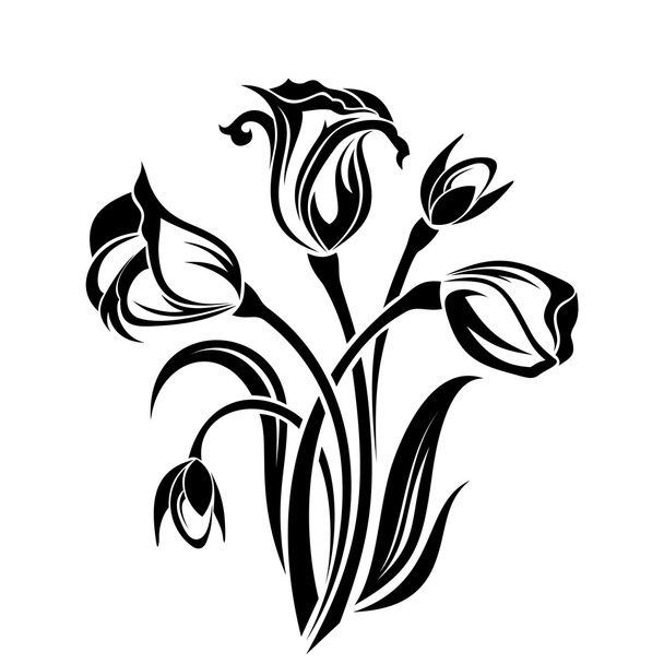 Black silhouette of flowers. Vector illustration. - Vettoriali, immagini