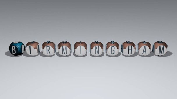 birmingham tekst door kubieke dobbelstenen letters - 3D illustratie voor stad en redactioneel - Foto, afbeelding