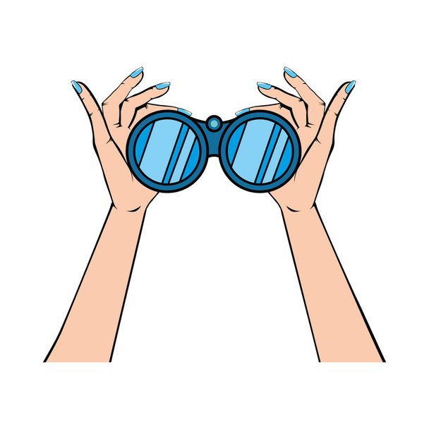 vrouwelijke handen met verrekijker vector ontwerp - Vector, afbeelding