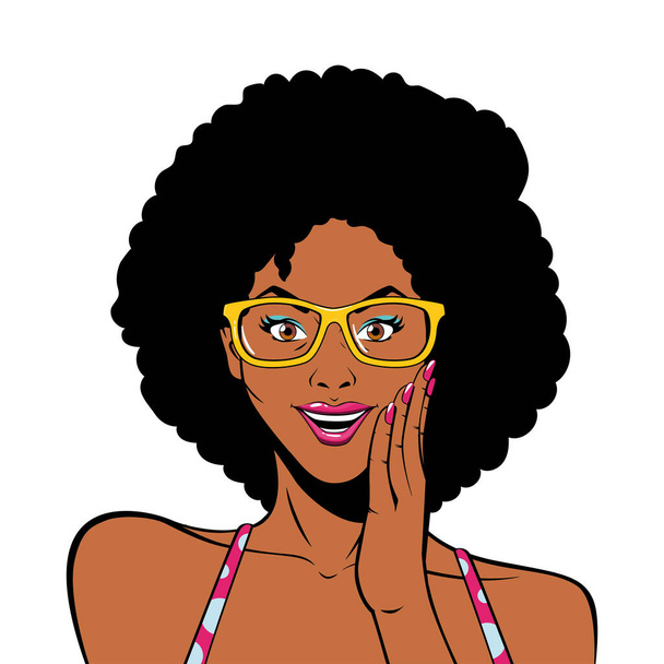 retro czarny afro kobieta kreskówka z okulary wektor projekt - Wektor, obraz