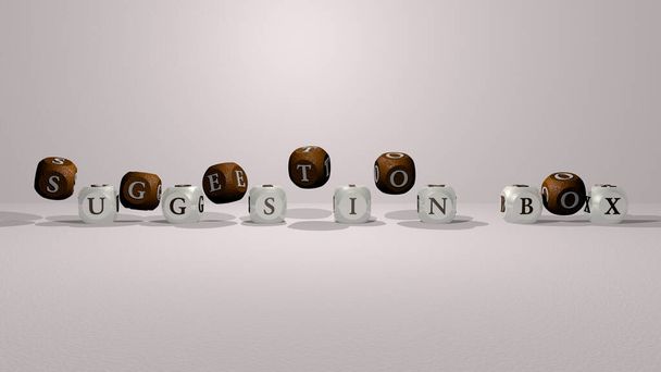 suggestion box dancing cubic letters - 3D illustration for business and background - Photo, Image