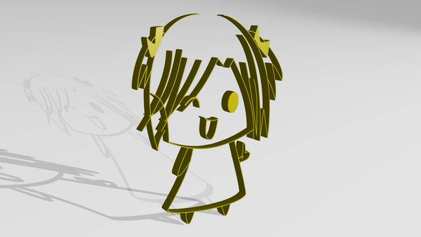 niegrzeczny dziewczyna dziecko 3D ikona odlewania cień - 3D ilustracja dla słodkie i dziecko - Zdjęcie, obraz