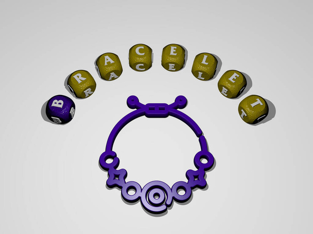 bracelet icon surrounded by the text of individual letters - 3D illustration for background and beautiful - Photo, Image
