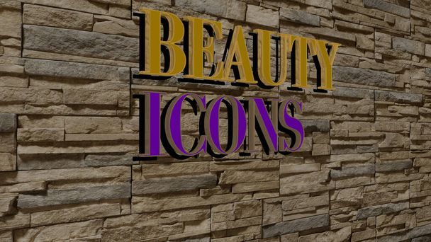 beauty icons text on textured wall - 3D illustration for beautiful and background - Photo, Image