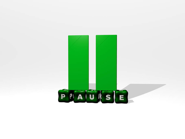 пауза трехмерного объекта иконок на тексте кубических букв - трехмерная иллюстрация для паузы и игры - Фото, изображение