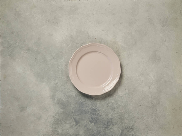 Empty plate and marble background grey style, up concept. - Valokuva, kuva