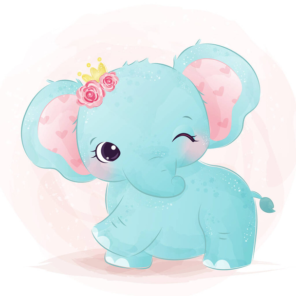 cute baby elephant illustration, animal clip-art, baby shower decoration, watercolor illustration. - Vector, Image