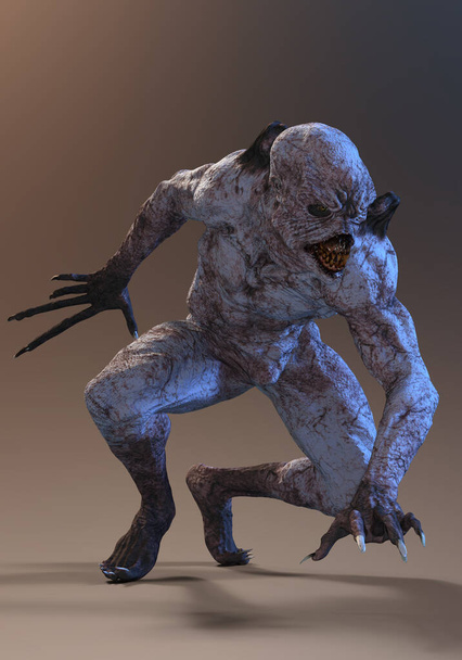 Personaje monstruo de fantasía renderizado 3D en pose de acción con alas picadas - Ilustración 3D - Foto, imagen