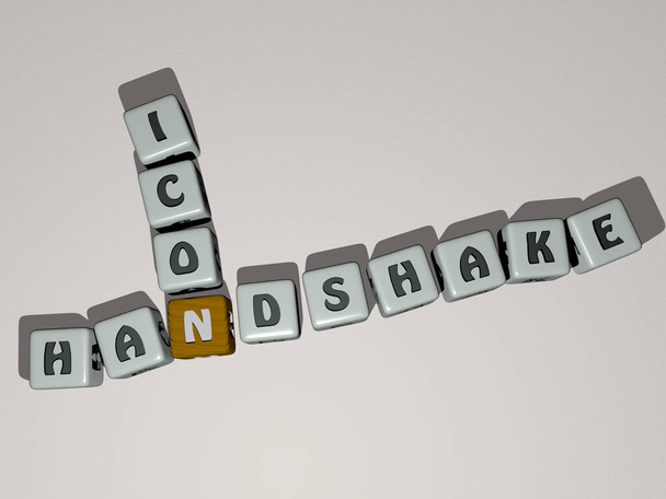 crucigrama de icono de apretón de manos por letras de dados cúbicos - Ilustración 3D para negocios y acuerdo - Foto, Imagen